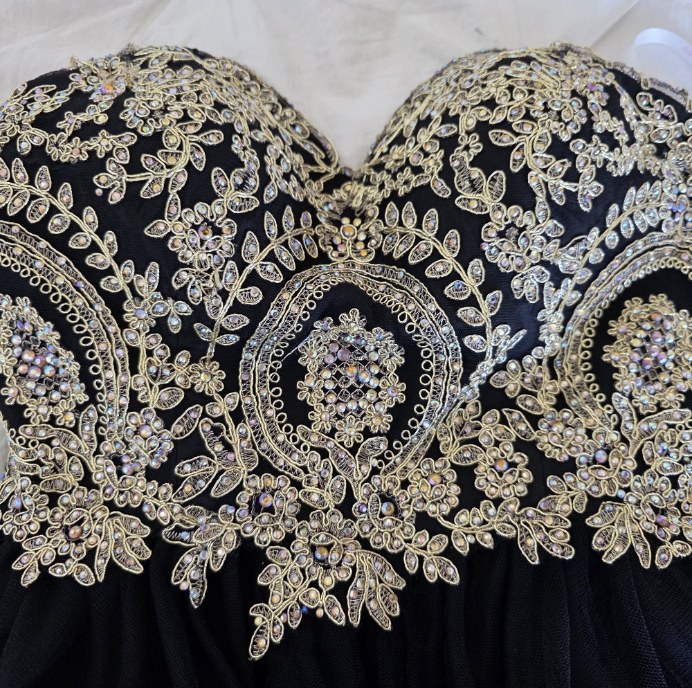 Dancing Queen Black and Gold Strapless Dress - Picture 7 of 12